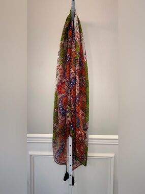 Vismaya 100% Silk Scarf Wrap Tassel Boho Floral Multicolor OS
